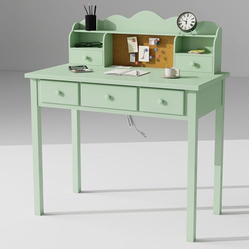 FUNKOCO Home Office Furniture Writing Desk, 36 Inch Computer Work Station with Detachable Hutch for Small Place, 5 Drawers(Candy Green) - color: 5-candy Green