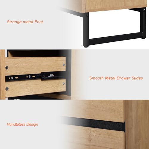 WAMPAT Modern End Table with 2 Drawers, Farmhouse Sofa Table with Black Square Iron Leg, Wood Rustic Side Table for Living Room, Nightstand for Bedroom, Oak, 17.7''L x 15.5''W x 19.8''H - color: Oak