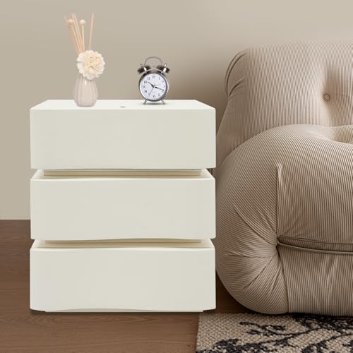 Minimalist Nightstand with LED Light, Wooden White Bedside Table with 3 Drawers Small Modern Side Table for Bedroom Dorm Small Spaces - size: 3 Drawer