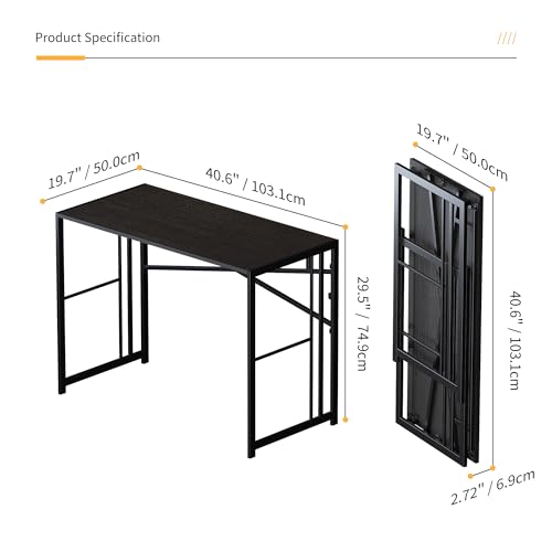 Lutown-Teen Folding Desk 40 inch Writing Gaming Computer Camping Desk, No Assembly Required Home Office Table, Black - color: Black, size: 40 Inch