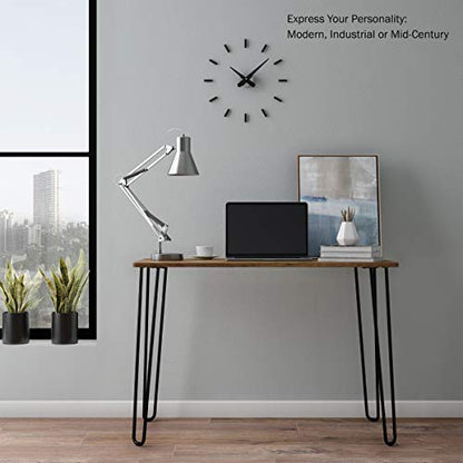 Desk with Hairpin Legs - Modern Industrial Style Home Decor - Woodgrain-Look and Steel Accent Home Office Furniture by Lavish Home (Brown) - color: Brown