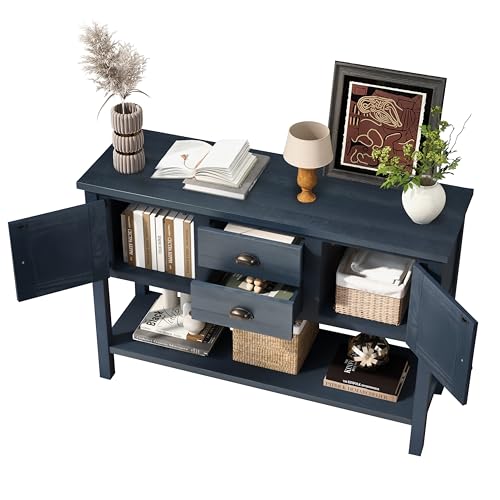 LKTART Solid Wood Farmhouse Console Table,Sofa Table with Storage Drawers and Shelves,Entryway Table for Entry Hallway Foyer Sofa Side Table,EasyAssembled (48" Navy Blue) - color: Navy Blue