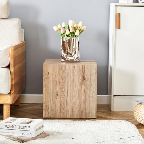 15.7" H Square Compact Coffee Table,Small Cube End Table,Modern Side Table with Stylish Wood Pattern,Minimalist Accent Table for Living Room,Office,Apartment,Nightstand(Light Wood,15.7") - color: Light Wood,15.7"h