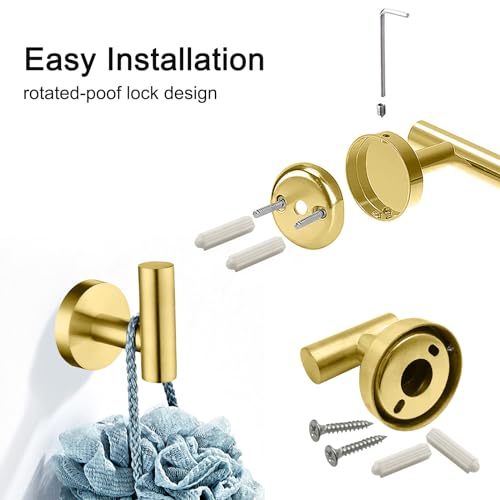 Bathroom Hardware Set, 7 Pcs Bathroom Towel Rack Stainless Steel Bath Hardware Kit Including 16" Hand Towel Bars, Toilet Paper Holders, Towel Rings, Robe Towel Hooks (Gold) - color: 7pcs-gold
