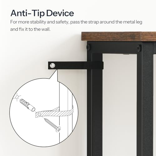 HOOBRO Narrow Console Table, Sofa Table, 4-Tier Industrial Entryway Table with Metal Mesh Shelf, Hallway Table with Adjustable Feet, for Entryway, Living Room, Hallway, Rustic Brown and Black BF79XG01 - color: Rustic Brown + Black