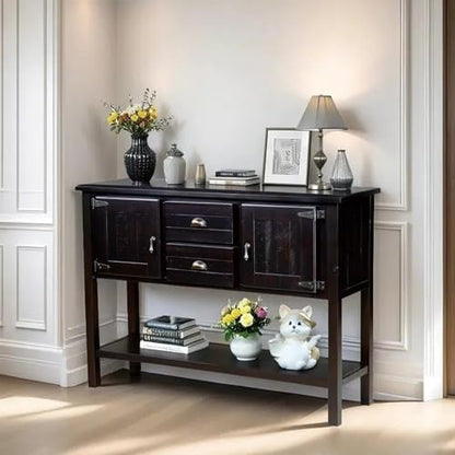 LKTART Solid Wood Farmhouse Console Table,Sofa Table with Storage Drawers and Shelves,Entryway Table for Entry Hallway Foyer Sofa Side Table,Easy Assembled(48" Espresso) - color: Espresso