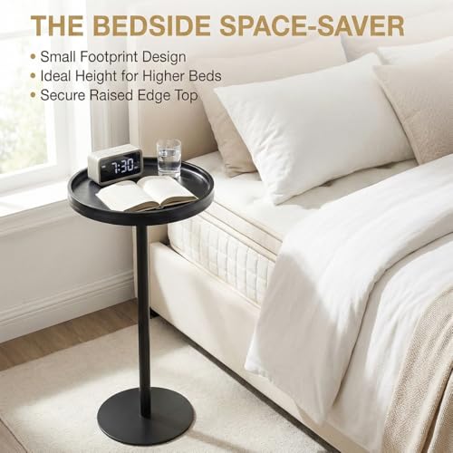 Black Industrial Martini Table,Round Drink Table,Modern Pedestal Side Table with Black Wood Grain Tray Top, Weighted Metal Base End Table for Living Room,Small Spaces,Next to Sofa, 24.7" Tall - color: Black