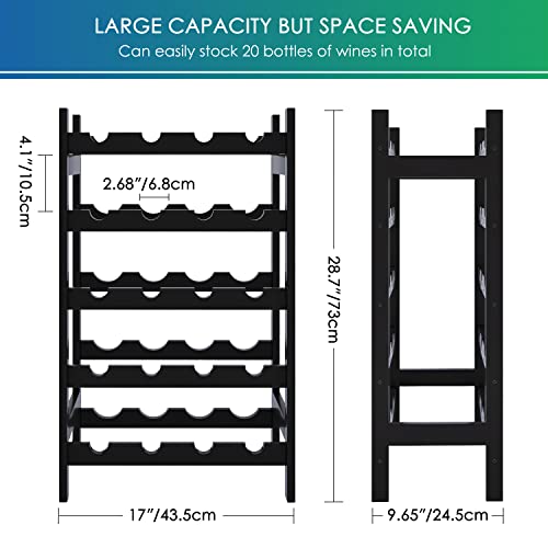 SMIBUY Bamboo Wine Rack, 20 Bottles Display Holder, 5-Tier Free Standing Storage Shelves for Kitchen, Pantry, Cellar, Bar (Black) - color: Black