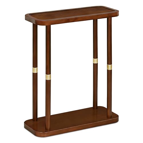 Narrow Side Table, 2-Tier Solid Wood Slim End Table for Small Spaces, 7.5-Inch Skinny Nightstand with Tray Top Storage Shelf for Bedroom, Living Room, Sofa Side, Red Brown - color: Red Brown