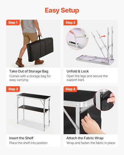 VEVOR Folding Portable Bar Table, 2 pcs, 38.6 x 15.2 x 34.3 in, with Carry Bag, Storage Shelf, Detachable Skirt, Quick and Easy Setup, Foldable Mobile Bartending Station for Events, Party, Tradeshow - size: 38.6 x 15.2 x 34.3 inches