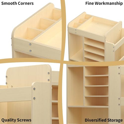 Art Cart Rolling Wood, Arts and Crafts Supply Organizer, Multi-Functional Art Organizer Cabinet, Compact DIY Utility Cart with Bookshelf, Small Art Supply Storage for Classroom Office Bedroom