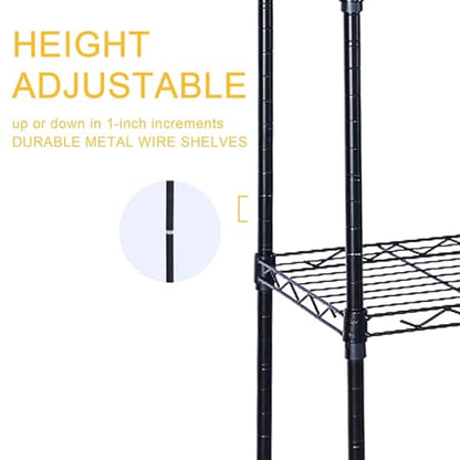 Simple Deluxe 6-Tier Shelving Units, 29.92'' W x 13.98'' D x 71.65'' H Adjustable Wire Shelving with Hanging Hooks and Wheels, Black - color: Black, size: 6-Tier, 30"W x 14"D x 72"H
