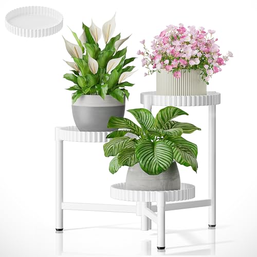 3 Tiered Tall Plant Stand Indoor Outdoor, Metral Flodable Plant Stand for Corner Display Rack Shelf, Multi-Tier Folding Planter Pot Holder Flower Stand for Living Room Balcony Garden Patio - WhiteFloroma - color: WhiteFloroma, size: 3-tiers