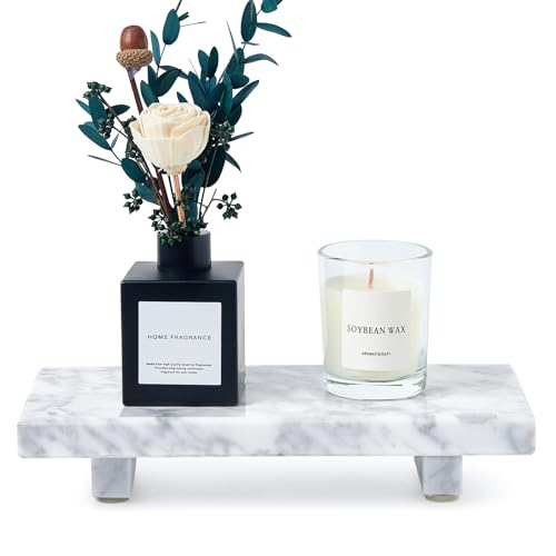 Natural Marble Tray Pedestal Stand – Soap & Jewelry Riser for Bathroom Counter, Kitchen Sink, Vanity Organizer, Decorative Stone Catchall for Perfume, Candles - color: White, size: 8.7" x 4" x 1.6"