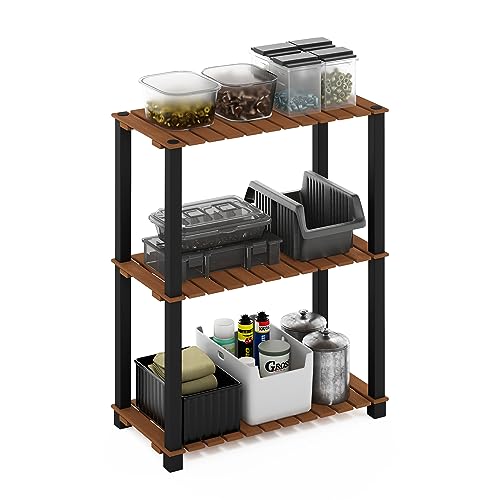 Furinno Pangkor 3-Tier Turn-N-Tube Indoor Outdoor Plant Shelf Wood Stand with Square Poles, Natural/Black - style: 3-Tier Rectangle