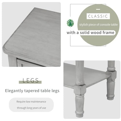 24'' Entryway Table, Small Console Table with Storage Drawers and Shelf, Hallway Table for Entryway Hallway Foyer, Farmhouse Solid Wood Frame (Gray) - color: Grey