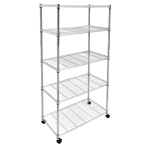 HealSmart Heavy Duty 5-Shelf Storage Shelves, 1750Lb Loading Capacity, 35.43" W x 17.72" D x 70.87" H Adjustable Shelving Unit with Wheels, Chrome - color: Chrome, size: 35" W x 18" D x 75" H 5-Tier