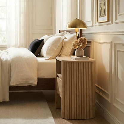 Fluted Nightstand with Drawer, Wood Bedside Table with Storage Shelf, Night Stand for Bedroom, Small Side Table for Living Room, Modern End Table for Small Space