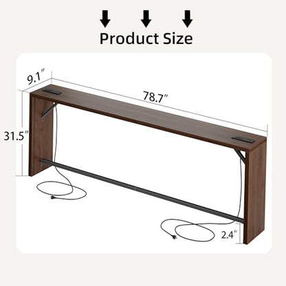 TIQLAB Sofa Table, 79''L x 9.1''W (1.2'' Thickness) Long Console Table Behind Couch, Entryway Table with Angled Metal Frame, Industrial Console Table, Black Walnut - color: Black Walnut, size: 79''L x 9.1''W x 31.5''H