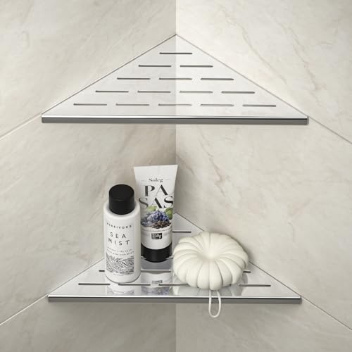 Corner Shower Shelf 10" Polished | 304 Stainless Steel, Slot Design Shelves, Grout in Bathroom Shower Shelf for Tiled Wall, 2 Pack - color: Polished, size: 10"-2 Pack
