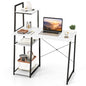 Tangkula Computer Desk with Shelves, Space Saving Home Office Desk with 3-Tier Ladder Shaped Storage Bookshelf, Modern Writing Study Desk with Metal Frame, Compact Computer Workstation (White) - color: White
