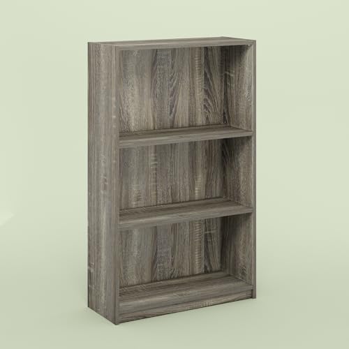 Frei Bookcases, Bookshelf, 40 Inch Tall 3 Tier Display Bookcase, with Adjustable Shelves, for Home Office, Living Room, Olive Oak - color: Olive Oak, size: 9.5 (D) x 24.5 (W) x 40.3 (H) inches