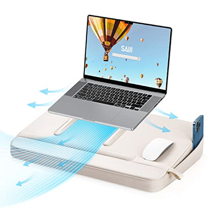 SAIJI Laptop Lap Desk with Pillow Cushion, Ultra Lightweight Laptop Tray | Portable Computer Stand Desk for Couch, Bed & Chair, Fit up to 17” Laptop & MacBook Air with Side Pocket, Rails for Airflow - size: Large