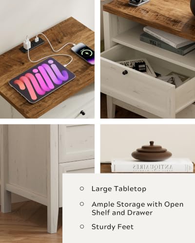 Modern Nightstands Set of 2, Farmhouse End Side Table with Drawer Freestanding Wide Bedside Table for Living Room Bedroom Sofa, Rustic White and Honey Brown - color: 2 Drawers/Rustic White + Honey Brown, size: 2PCS