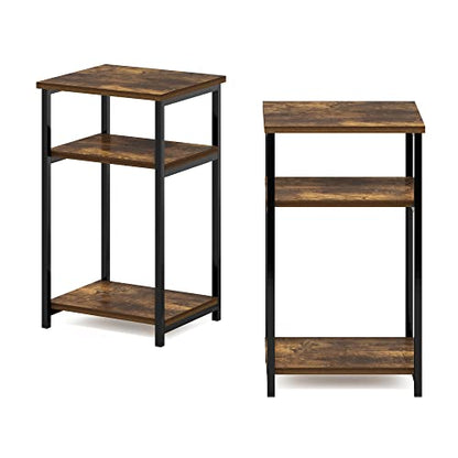 Furinno Just 3-Tier Metal Frame End Table with Storage Shelves, 2-Pack, Amber Pine - color: Amber Pine, size: 2-Pack, Metal Frame, 3-Tier