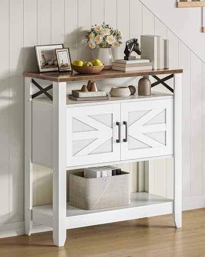 CHOEZON Console Table, Farmhouse Sofa Table with Power Outlet, Coffee Bar Cabinet with Storage, Entryway Table, Coffee Bar Table, for Entrance, Hallway, Kitchen, White and Walnut MXG01UWL