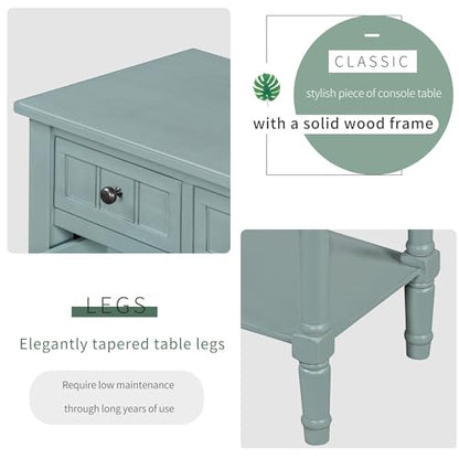 24'' Entryway Table, Small Console Table with Storage Drawers and Shelf, Hallway Table for Entryway Hallway Foyer, Farmhouse Solid Wood Frame (Light Blue) - color: Light Blue