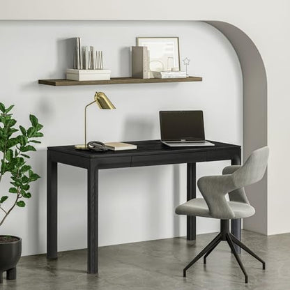 NTC Flow Modern Wooden Rectangle Desk Table with Hidden Drawer – Waterproof & Heat Resistant, Burnt Black - color: Burnt Black, size: 47 Inch, style: Desk