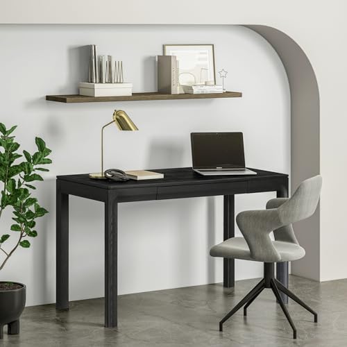 NTC Flow Modern Wooden Rectangle Desk Table with Hidden Drawer – Waterproof & Heat Resistant, Burnt Black - color: Burnt Black, size: 47 Inch, style: Desk