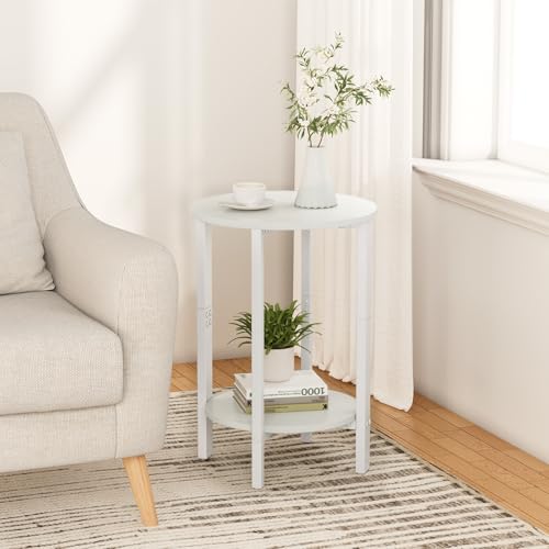 Vagusicc Side Table, Small Round End Table, Set of 2 Half Round Side Table Half Moon Tables, Circle Table Small Round Coffee Table for Living Room, Thin Accent Sofa Table Narrow Entryway Tables, White - color: White