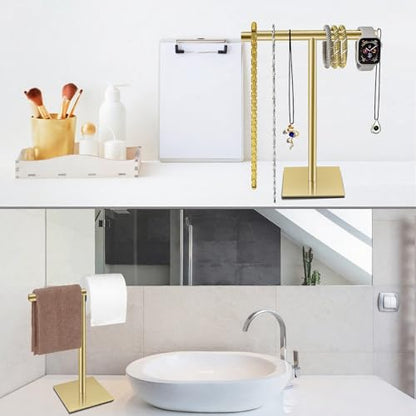 Freestanding Hand Towel Holder Countertop Modern Stand Towel Rack with Square Base Space Saving 304 Stainless Steel Hand Towel Holder Brushed Gold Finished - color: Freestanding Stainless Steel Towel Rack Brushed Gold on Countertop