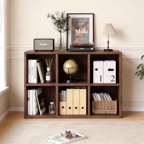 Solid Wood 6-Shelf Bookcase Walnut Bookshelf | Genuine Rubberwood 6-Shelf Bookcase, Walnut Finish, Stackable, 35.4"W x 23.6"H, for Living Room & Office