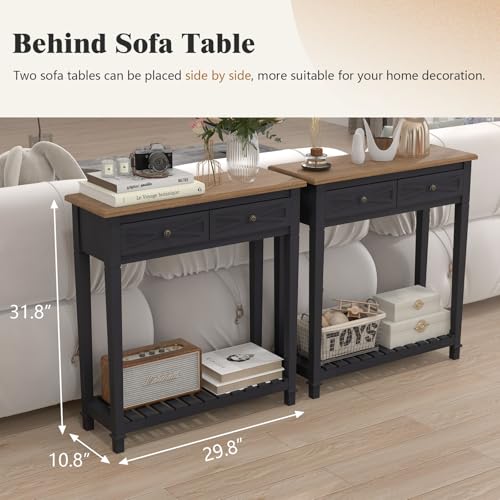 Kinpaw Narrow Console Table with Storage- Black Entryway Table, Small Sofa Table with Drawer & Storage Shelf for Hallway, Entryway, Foyer, Behind Couch, Living Room Furniture, Wood - color: Black-2 Drawers