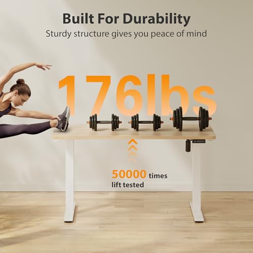 Cubiker Standing Desk, 40x24 Inches Sit Stand Home Office Desk, Electric Stand up Desk, Adjustable Desk with Splice Board, White Frame/Maple Top - color: Maple, size: 40x24