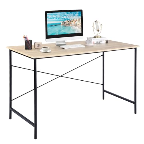 FurnitureR 47.2" Home Office Writing Desk - Simple Computer Desk with Sturdy Metal Legs, Compact Study Table for Small Spaces, Student Laptop Workstation, Oak - color: Oak