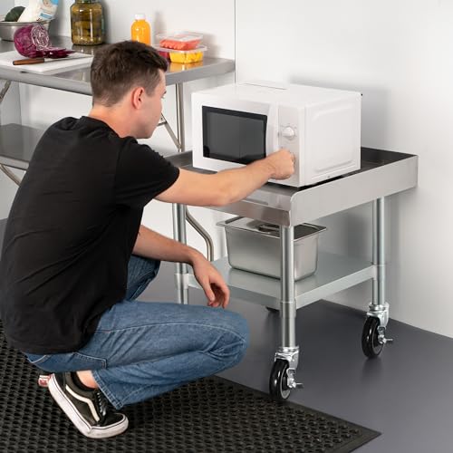 HARDURA Stainless Steel Equipment Work Stand 24" x 24" Prep Table with Under Shelf and Caster for Commercial & Workplace, Home, Hotel, Garage - size: 24" x 24"