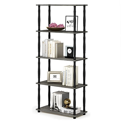 Furinno TURN-S-TUBE Storage Shelves, 5-Tier Book Shelf, Corner Shelf, Toolless Open Shelves, Classic Tubes, for Organization and Storage, Living Room, Garage, Home Office, French Oak - color: French Oak/Black, size: 5-Tier Classic Tube