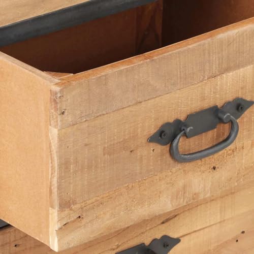 Industrial-Style Bedside Cabinet 15.7"x11.8"x20.1", Solid Reclaimed Wood Nightstand with Two Drawers and Black Wheels, Steel Frame Side Table for Bedroom
