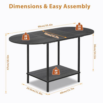 Small Coffee Table,35.4'' Oval Coffee Table with Storage Shelf & Metal Frame,Low Cocktail Tea Accent Table for Apartment,Modern Mid Century Small Living Room Table,Dark Gray - color: Dark Gray