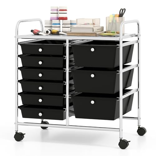Moccha 9-Drawer Rolling Storage Cart - Under Desk Storage Drawers with wheels for Craft Art Supply Paper Salon, Scrapbook Paper Tools, Mobile Utility Cart for Classroom, Black - color: Black, style: 9 Drawers
