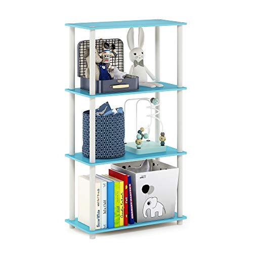 Furinno Turn-N-Tube 4-Tier Multipurpose Shelf Display Rack, Round Tubes, Light Blue/White - color: Light Blue/White, size: 4-Tier Round Tube
