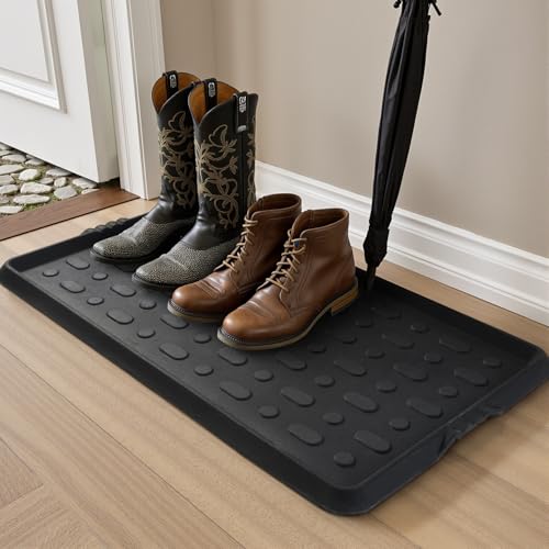 tchdio Durable Rubber Boot Tray and Shoe Mat for Entryway - Heavy Duty Waterproof Shoe Tray Organizer, Non Slip Boot Trays for Front Door, Entryway Muddy Shoes Storage, 16x27.5 Inches - color: Black Dots, size: 16"x27.5"