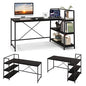 COSTWAY 59 Inch L-Shaped Computer Desk, Large Reversible Corner Desk with Open Storage Shelves, Space-Saving Writing Study Table PC Laptop Gaming Desk, for Home Office (Black)