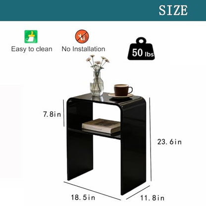 Acrylic 2-Tier End Table – 23.6”H Modern Nightstand with Shelf, Sturdy Bedside Storage for Bedroom, Living Room, Home Office, No Assembly Required (Black) - size: Black