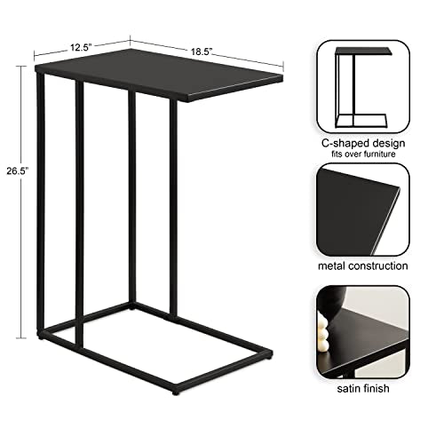 Kate and Laurel Lockhardt Metal Minimal C-Table for Bedroom or Living Room; Black; 19 x 13 x 27; Modern Narrow Side Table for Small Spaces and Bedroom Accent Piece