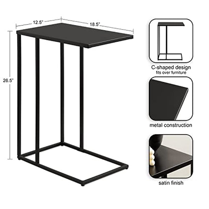 Kate and Laurel Lockhardt Metal Minimal C-Table for Bedroom or Living Room; Black; 19 x 13 x 27; Modern Narrow Side Table for Small Spaces and Bedroom Accent Piece